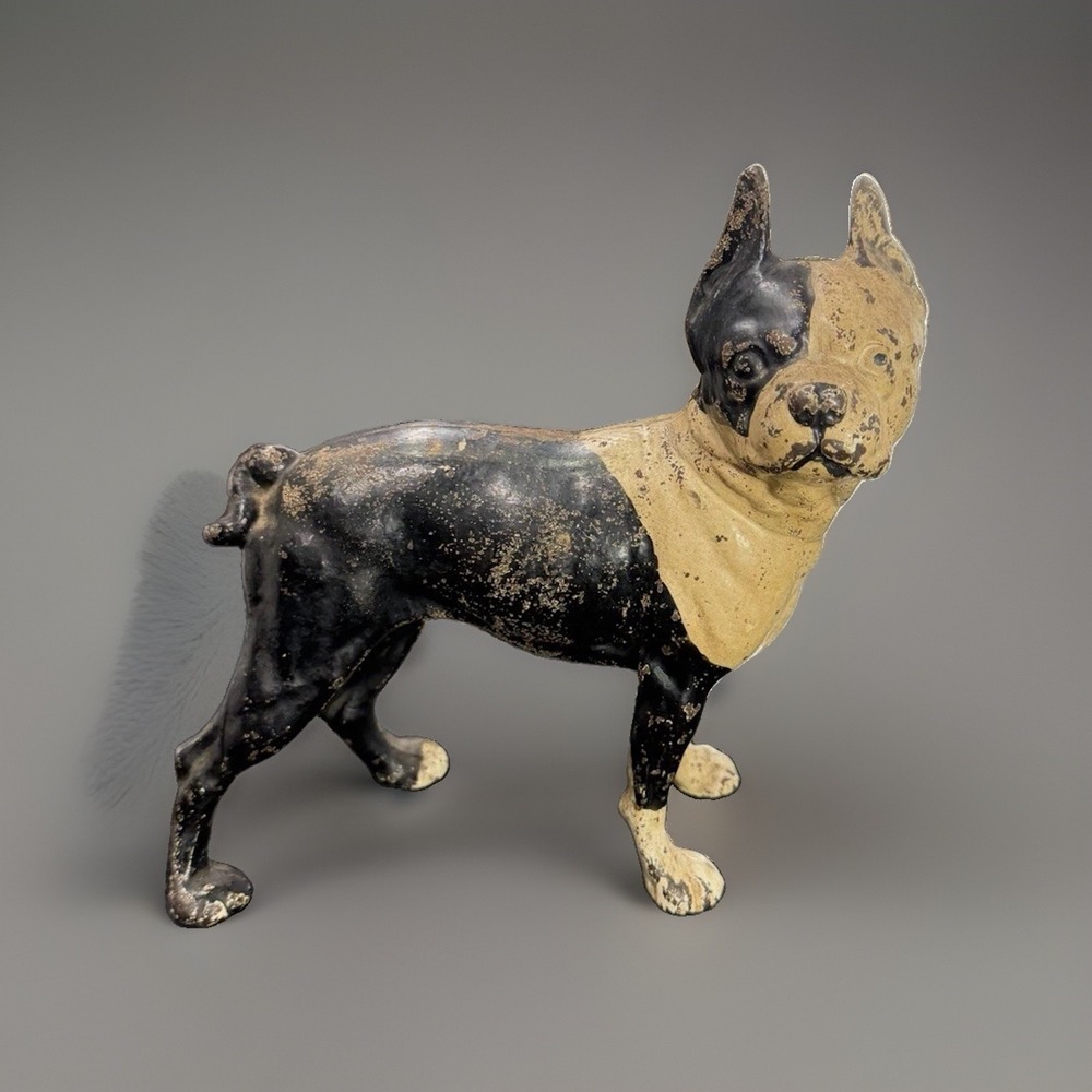 Antique Hubley Cast Iron Boston Terrier Doorstop Original Paint 2-Screw 7.9lb